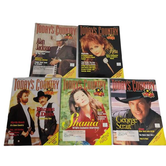 Vtg 90s Set of 5 TODAY'S COUNTRY Magazines 104 WTQR Music Shania Reba Autograph - Picture 1 of 8